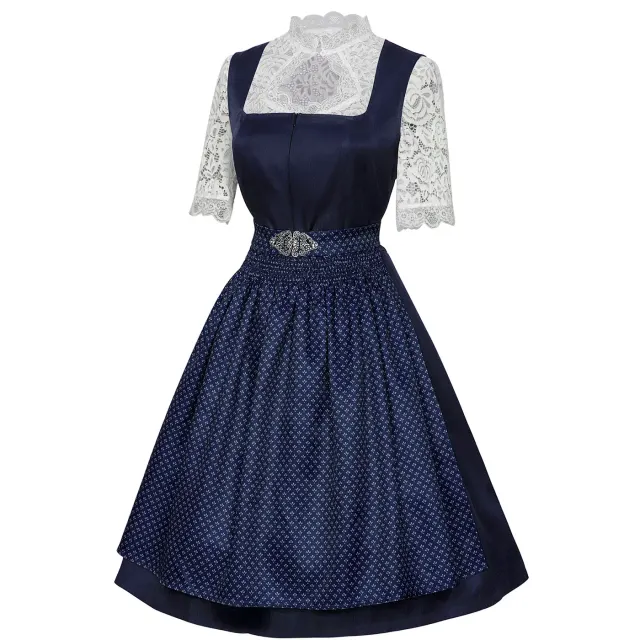 detalle de Disfraz cosplay de tres piezas para mujer con vestido de camarera de Oktoberfest y delantal de encaje 3