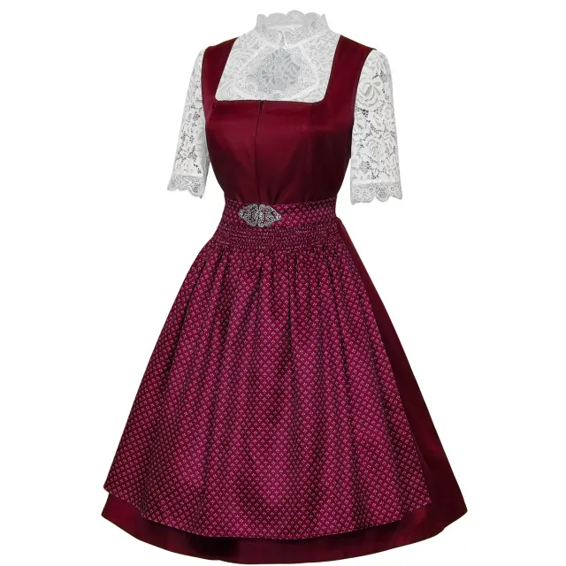 detalle de Disfraz cosplay de tres piezas para mujer con vestido de camarera de Oktoberfest y delantal de encaje 6