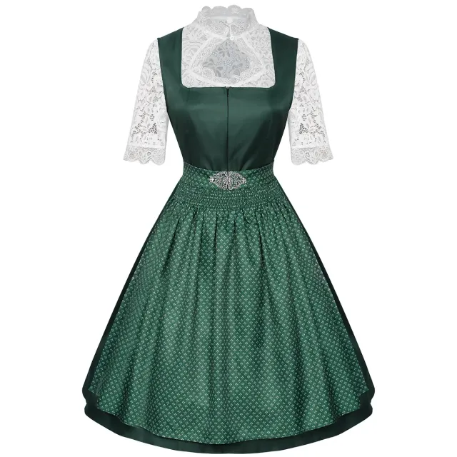 detalle de Disfraz cosplay de tres piezas para mujer con vestido de camarera de Oktoberfest y delantal de encaje 9