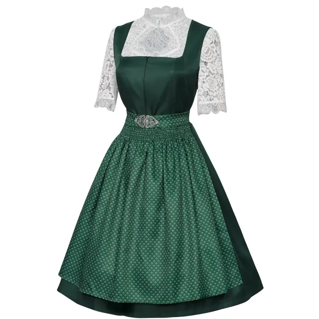 detalle de Disfraz cosplay de tres piezas para mujer con vestido de camarera de Oktoberfest y delantal de encaje 10
