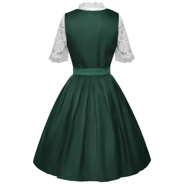 detalle de Disfraz cosplay de tres piezas para mujer con vestido de camarera de Oktoberfest y delantal de encaje 11