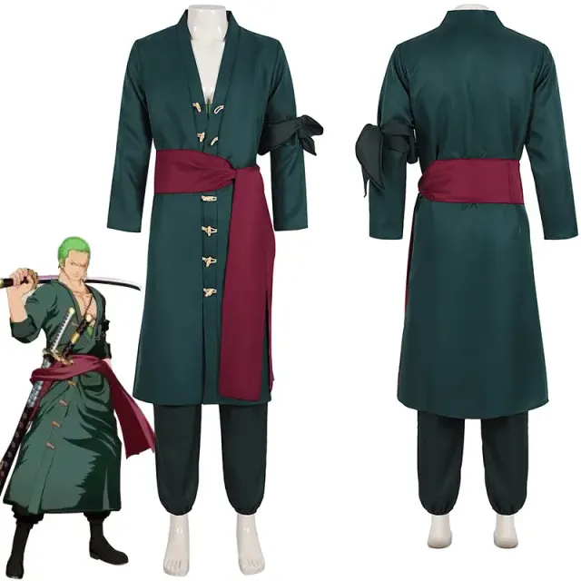 Men's One Piece Zoro cosplay costume set with a top and pants in the Zoro style.