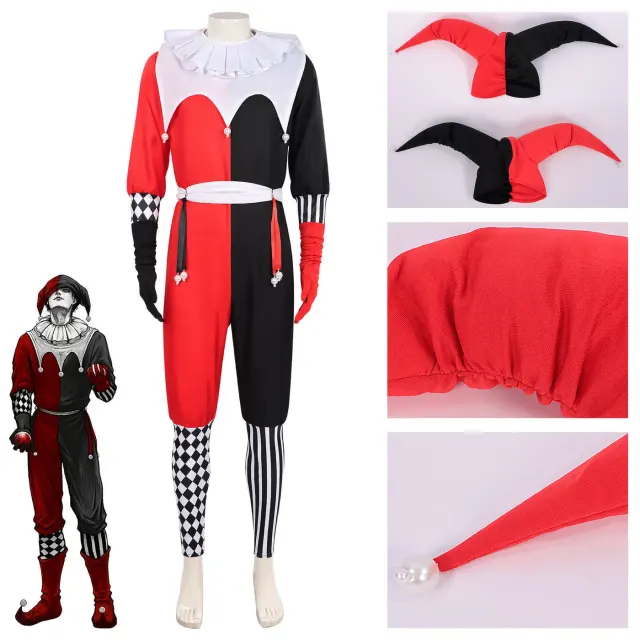 Plaid crazy Joker and queen couple cosplay costume set with long sleeves and a Joker hat.