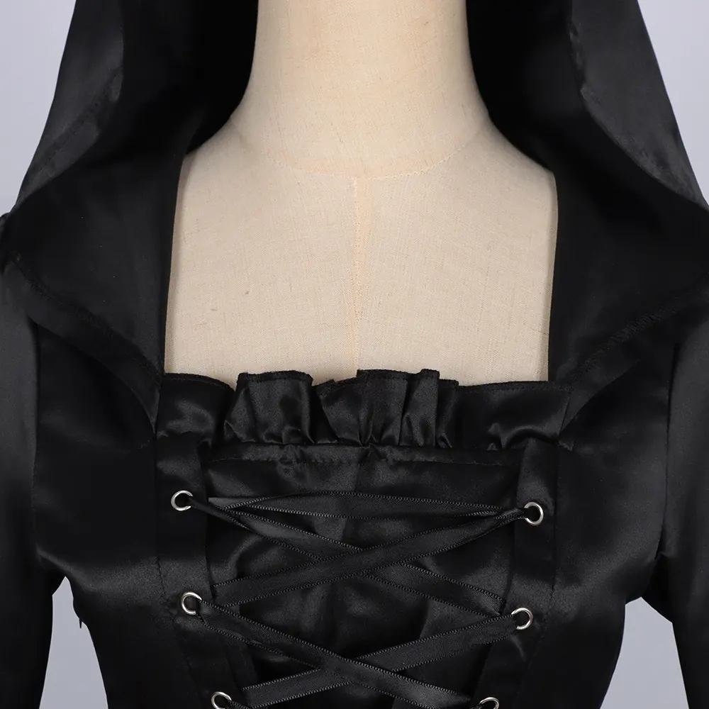 Plus Size Medieval Gothic Hooded Witch Dress for Renaissance Cosplay detail 1