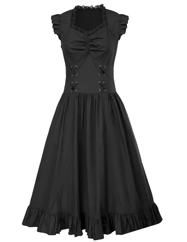 Plus Size Medieval Renaissance Victorian Ruffle Dress detail 6