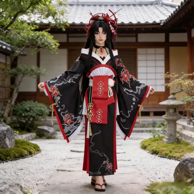 Front view of the popular anime game Xun cosplay dress in the in-stock style, featuring extra-long sleeves and uniform cloth fabric.