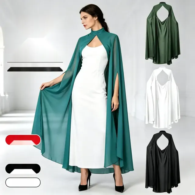 A long sheer princess-style chiffon cape with gothic styling for Halloween cosplay and party outfits.