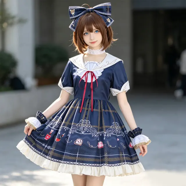A Kagamine Rin-style cosplay costume featuring short sleeves and a puffy Lolita skirt, shown in the listed character design.