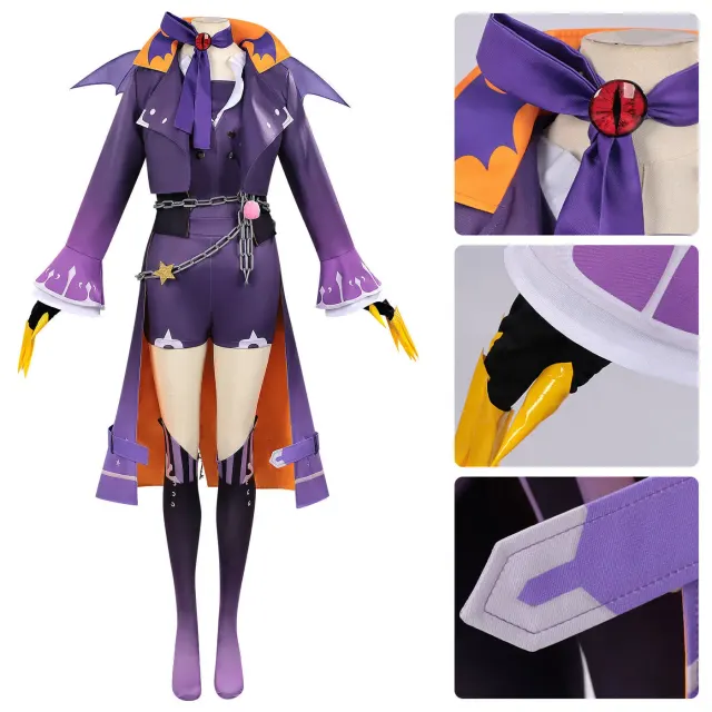 A purple cat woman cosplay costume with an elegant style for game and anime role-play performances.