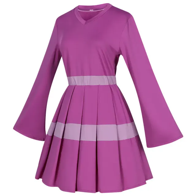 Women's Purple Pleated V-Neck Medieval Midi Dress detail 2
