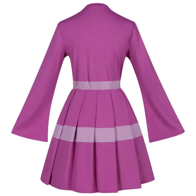 Women's Purple Pleated V-Neck Medieval Midi Dress detail 3