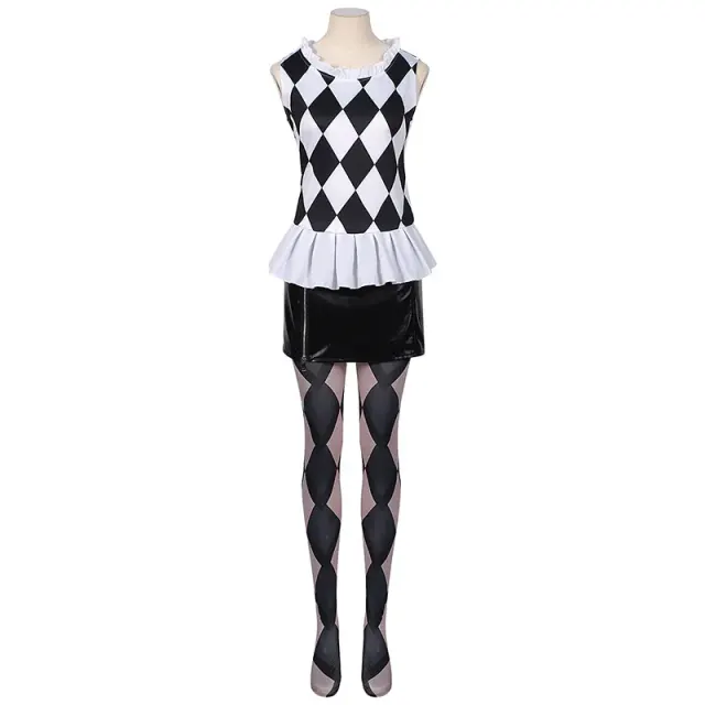 Red and Black Harlequin Clown Cosplay Costume for Women detail 1