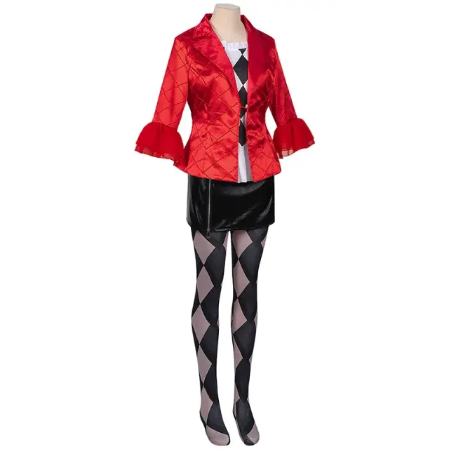 Red and Black Harlequin Clown Cosplay Costume for Women detail 2