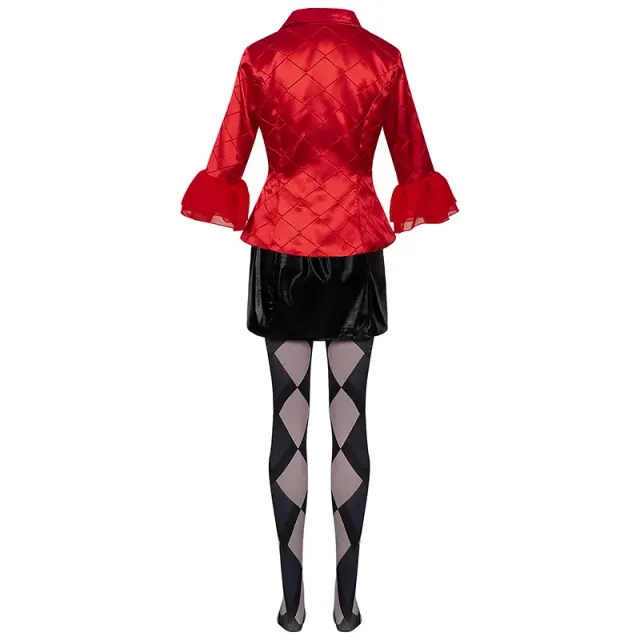 Red and Black Harlequin Clown Cosplay Costume for Women detail 3