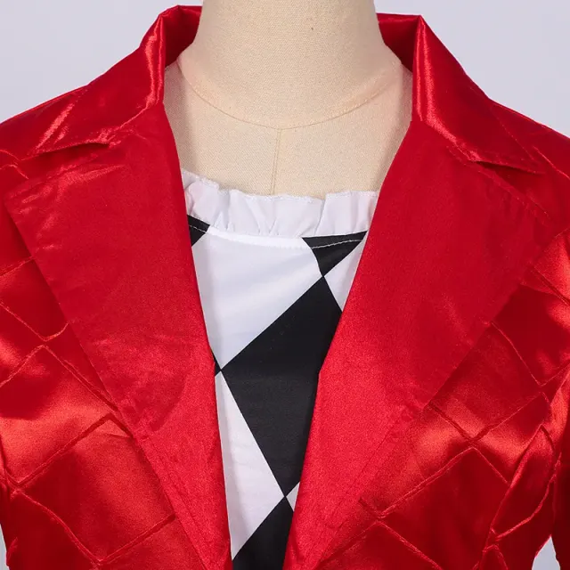 Red and Black Harlequin Clown Cosplay Costume for Women detail 4
