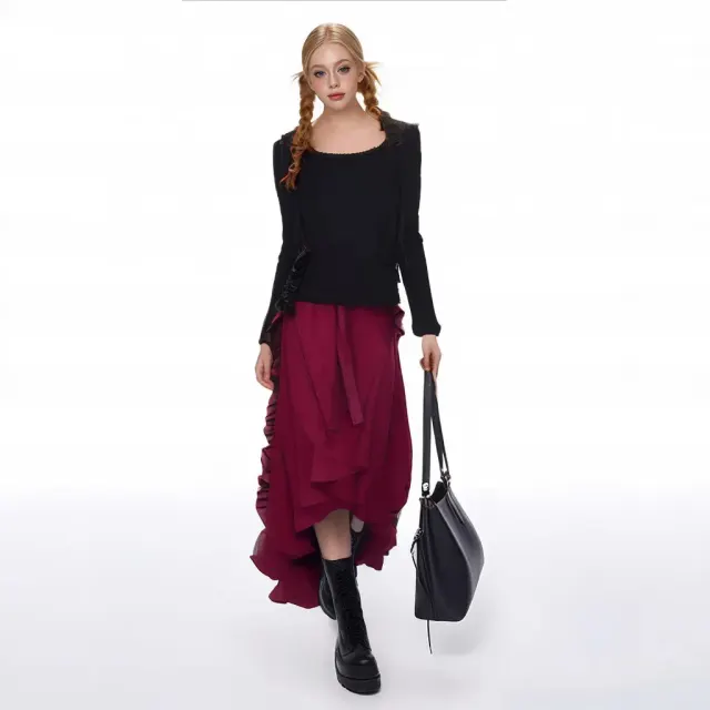 A dark Renaissance-style drawstring skirt with an irregular hem, styled for Halloween and cosplay costumes.