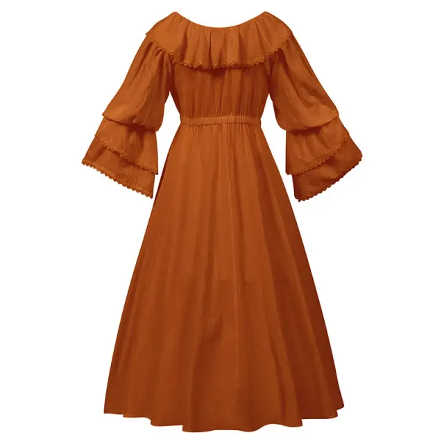 Renaissance Ruffled Doll-Collar Long-Sleeve Floor-Length Dress detail 1