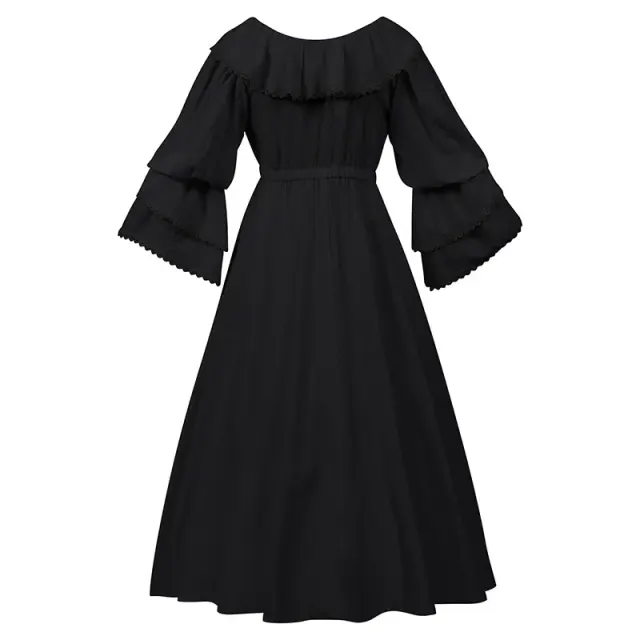 Renaissance Ruffled Doll-Collar Long-Sleeve Floor-Length Dress detail 2