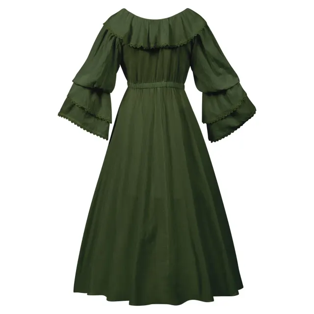 Renaissance Ruffled Doll-Collar Long-Sleeve Floor-Length Dress detail 3