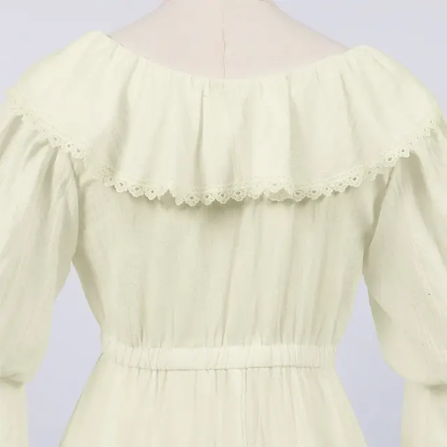 Renaissance Ruffled Doll-Collar Long-Sleeve Floor-Length Dress detail 5