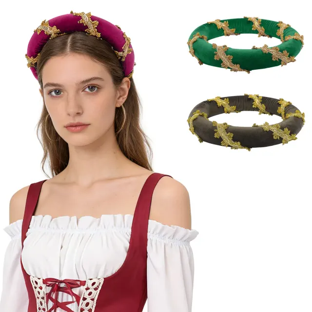 Renaissance Velvet Medieval Headpiece with Gold Trim detail 1