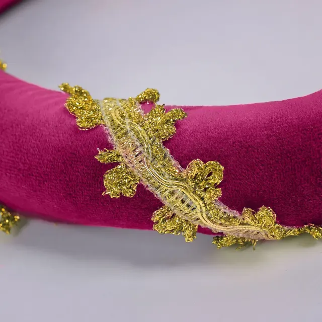 Renaissance Velvet Medieval Headpiece with Gold Trim detail 8