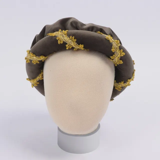 Renaissance Velvet Medieval Headpiece with Gold Trim detail 23