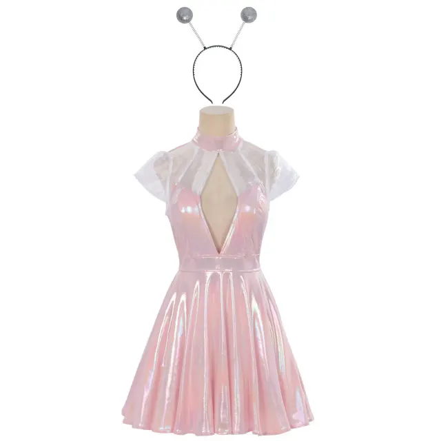Halloween Space Alien Laser Shiny Women's Cosplay Dress detail 1