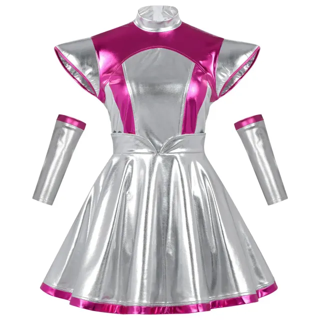 Halloween Space Alien Laser Shiny Women's Cosplay Dress detail 10