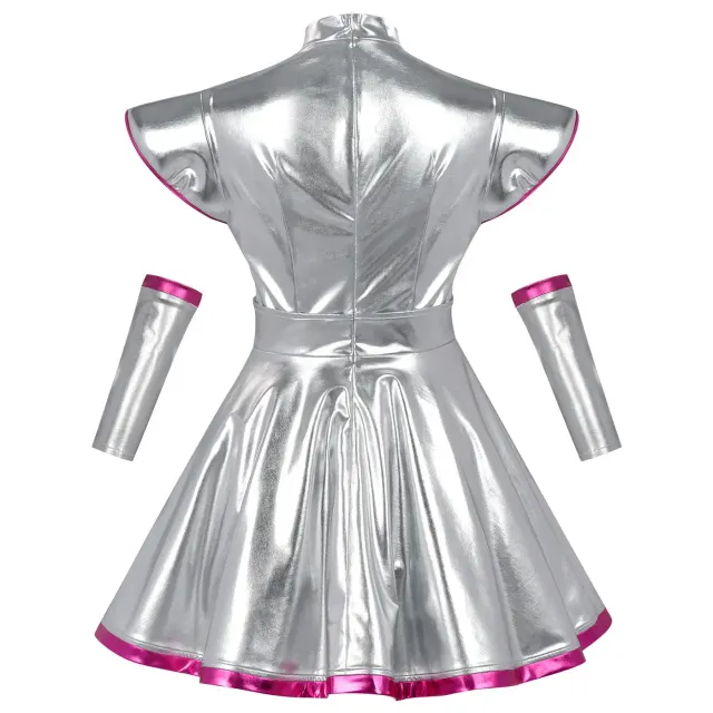 Halloween Space Alien Laser Shiny Women's Cosplay Dress detail 11