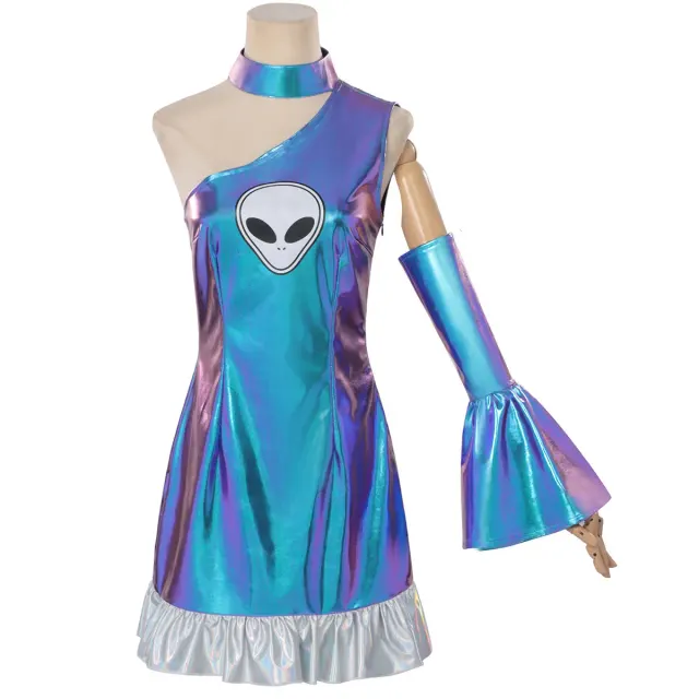 Halloween Space Alien Laser Shiny Women's Cosplay Dress detail 24