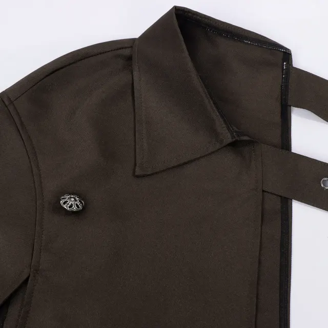 Steampunk One-Shoulder Long Cloak Medieval Cosplay Cape detail 3