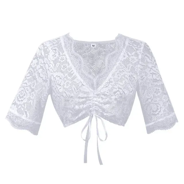 Traditional Bavarian Oktoberfest Corset Costume in White detail 6