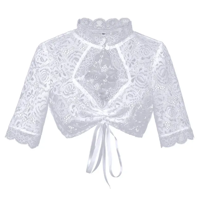 Traditional Bavarian Oktoberfest Corset Costume in White detail 11