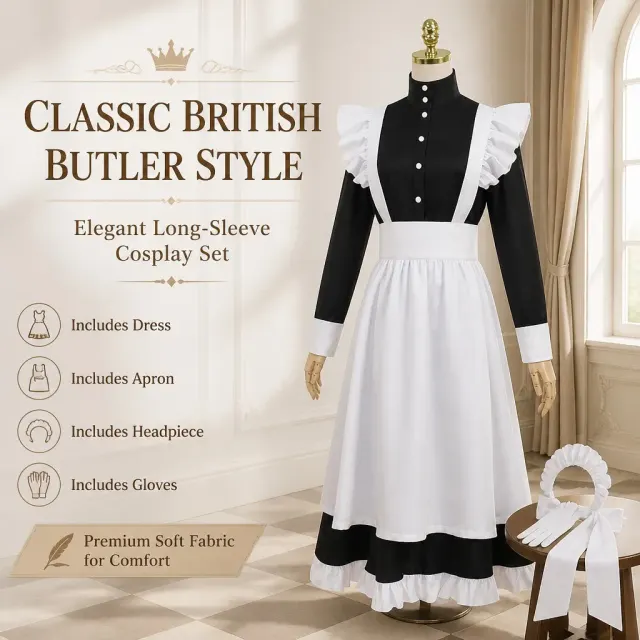 Unisex English Lolita Maid Dress Cosplay Costume Stage Wear detail 1
