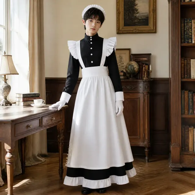 Unisex English Lolita Maid Dress Cosplay Costume Stage Wear detail 2