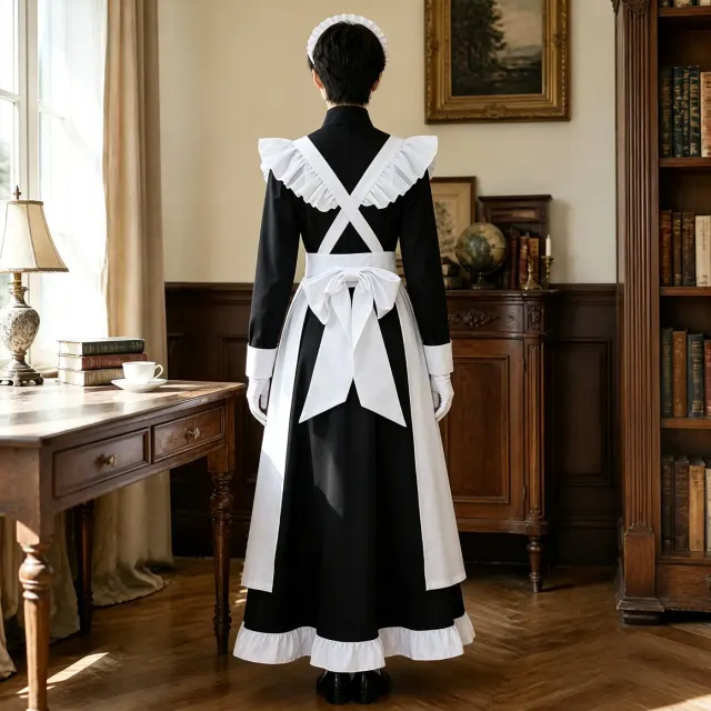 Unisex English Lolita Maid Dress Cosplay Costume Stage Wear detail 3
