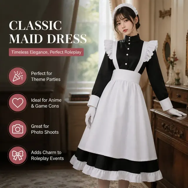 Unisex English Lolita Maid Dress Cosplay Costume Stage Wear detail 5