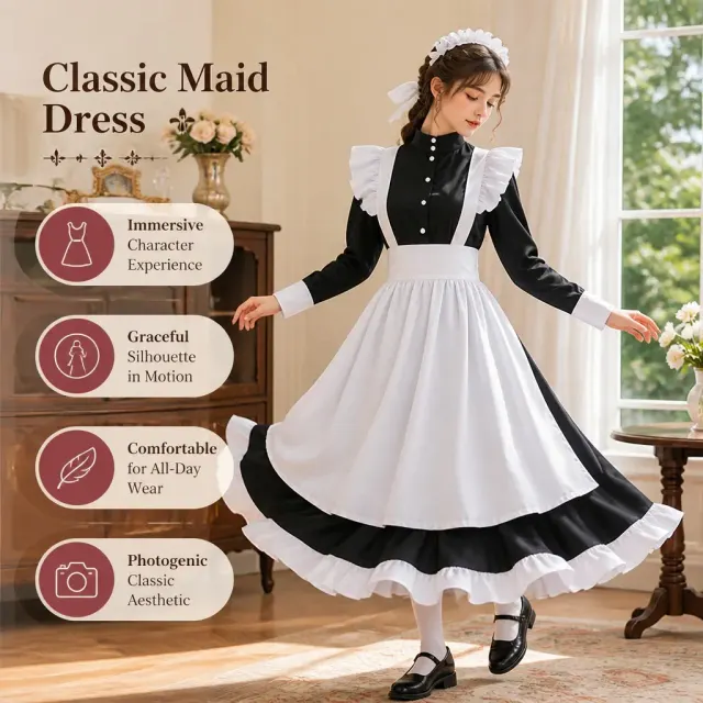 Unisex English Lolita Maid Dress Cosplay Costume Stage Wear detail 6