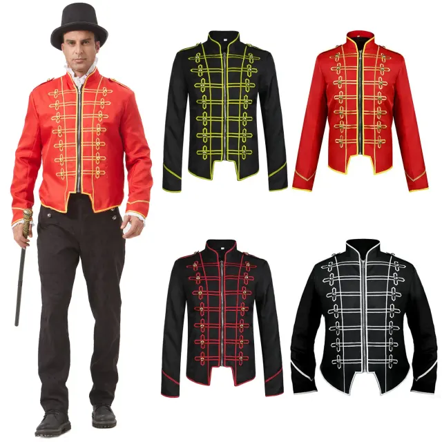 Front view of a unisex long-sleeve French Gothic plaid jacket for cosplay and stage performances.