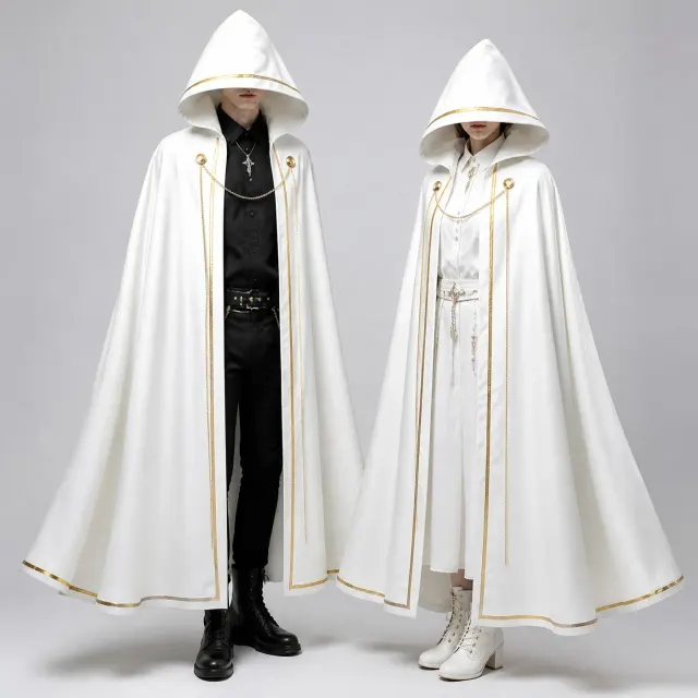 Unisex Gold-Trim Hooded Robe Medieval Halloween Cosplay Costume detail 1