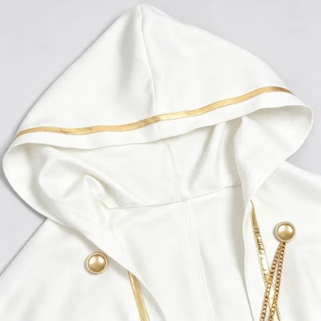 Unisex Gold-Trim Hooded Robe Medieval Halloween Cosplay Costume detail 4