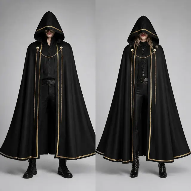 Unisex Gold-Trim Hooded Robe Medieval Halloween Cosplay Costume detail 7