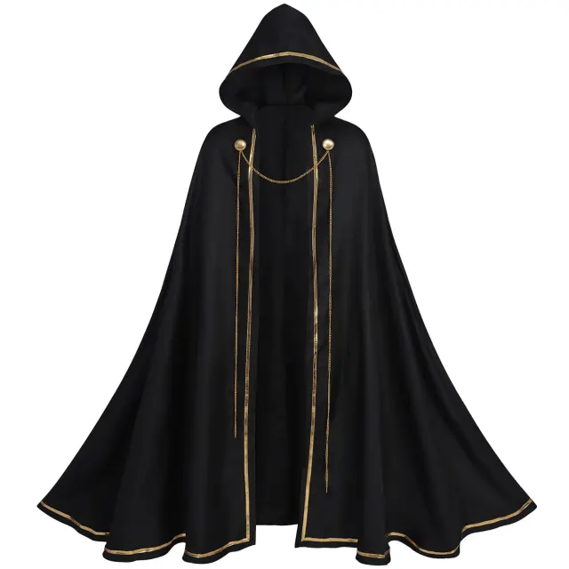 Unisex Gold-Trim Hooded Robe Medieval Halloween Cosplay Costume detail 8