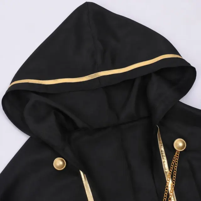 Unisex Gold-Trim Hooded Robe Medieval Halloween Cosplay Costume detail 10