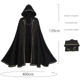 Gold-Trim Hooded Robe - Black