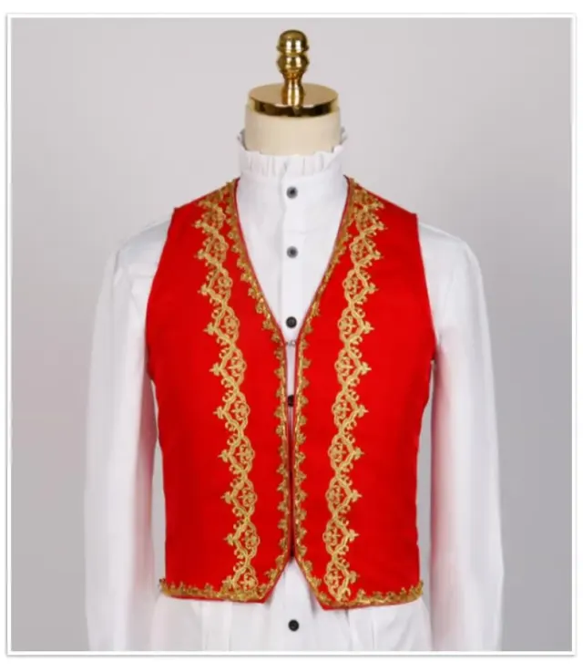 Unisex Gold-Trim V-Neck Single-Breasted Printed Stage Vest detail 5