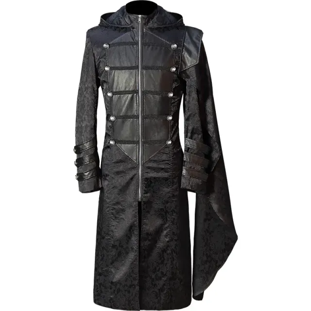 Unisex Gothic Steampunk Black Leather Cloak Coat for Halloween detail 4