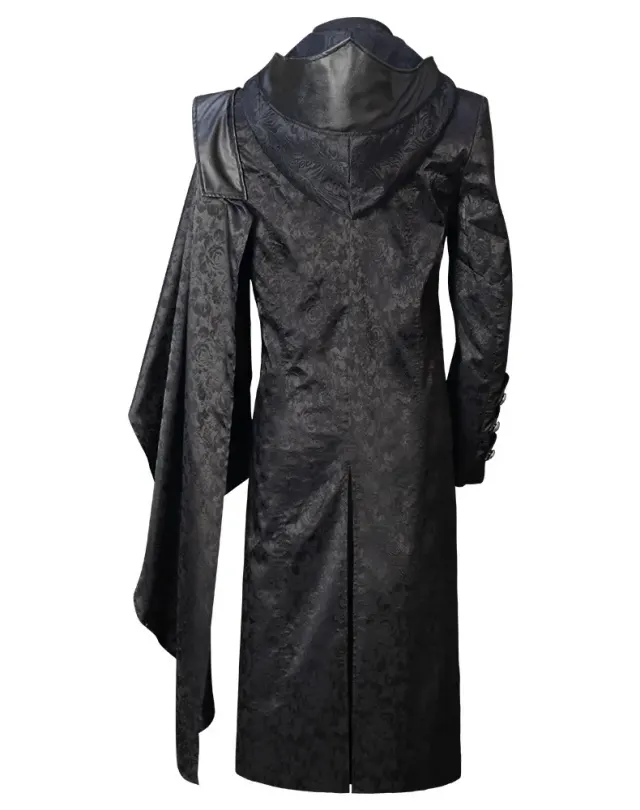 Unisex Gothic Steampunk Black Leather Cloak Coat for Halloween detail 5