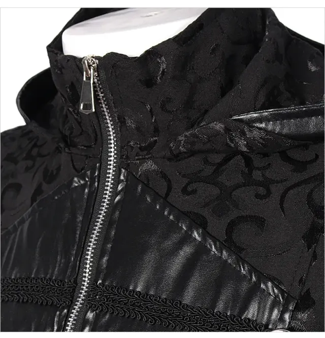 Unisex Gothic Steampunk Black Leather Cloak Coat for Halloween detail 6
